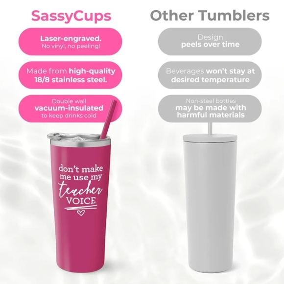SassyCups Stainless Steel Don't Make Me Use My Teacher Voice Tumbler Pink 22 oz - Picture 6 of 8